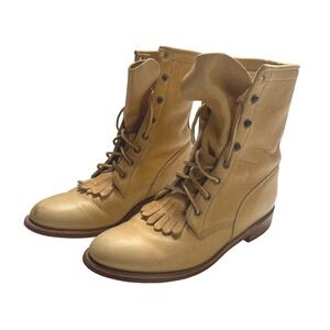 Justin Vintage Tan Leather Lace Up Roper Boots Kiltie Fringe 71384 woman's 7.5 B